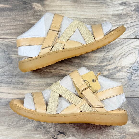 NIB Born Manta 10M Tan Mix Media Leather Slingback Flat Strappy Comfort Sandals - Picture 4 of 9